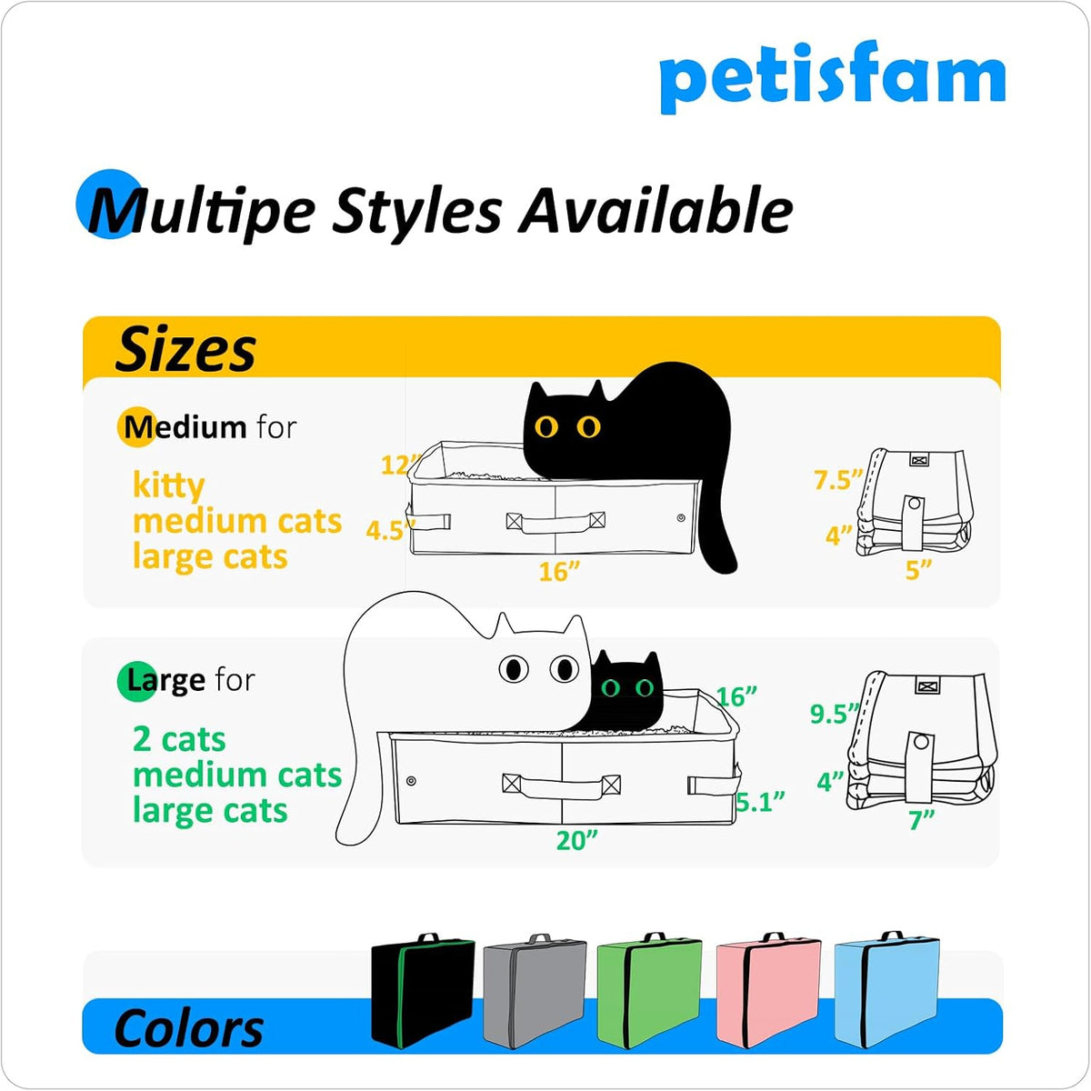 Portable Cat Travel Litter Box W/ Zipped Lid, Easy Carry