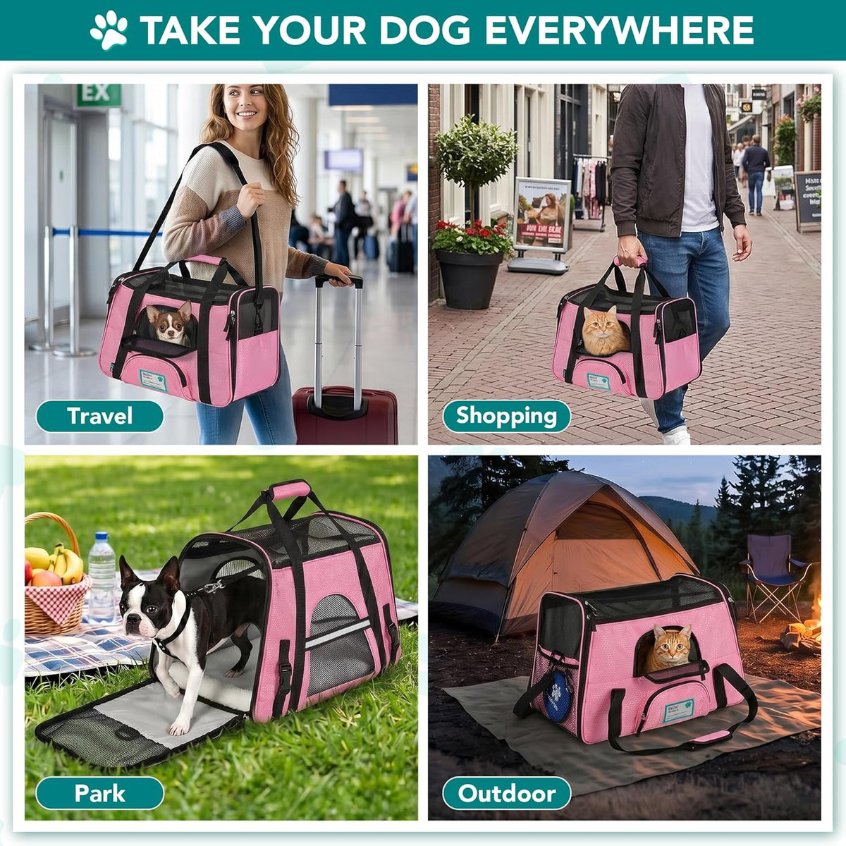 Airline Approved Pet Carrier, Sherpa Bed, Mesh Vent