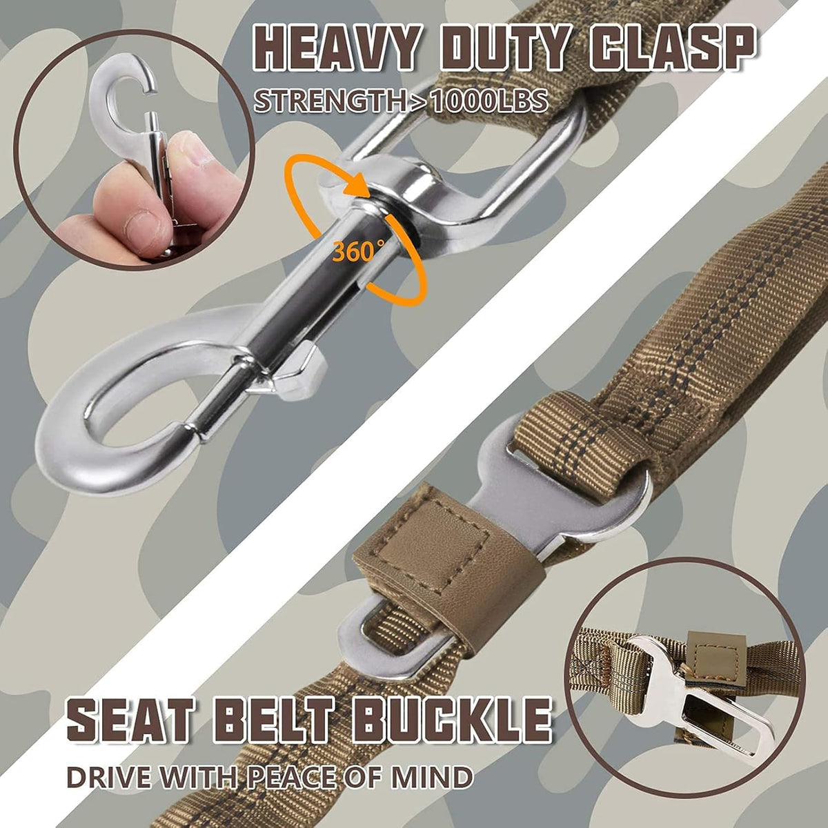 Bungee Leash W/ Car Seatbelt Clip