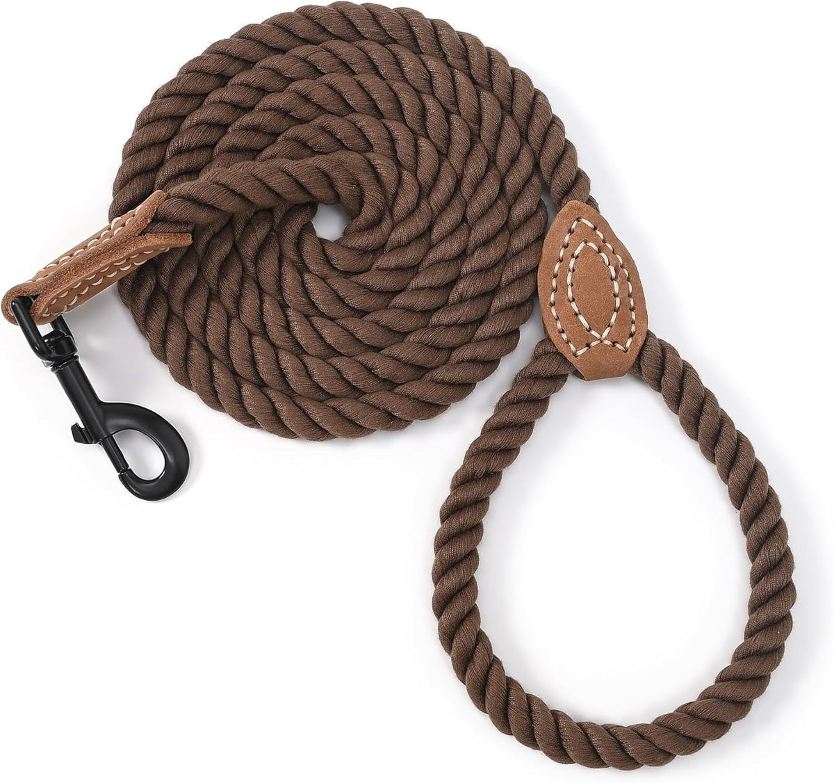 Braided Cotton Rope Dog Leash W/ Leather Tip