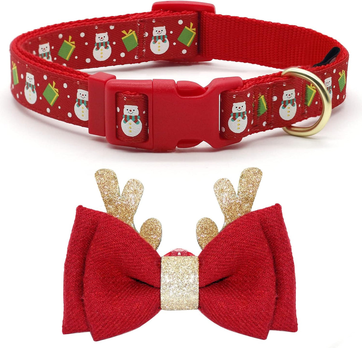 Christmas Dog Collar, Adjustable Xmas Antler Bow Tie