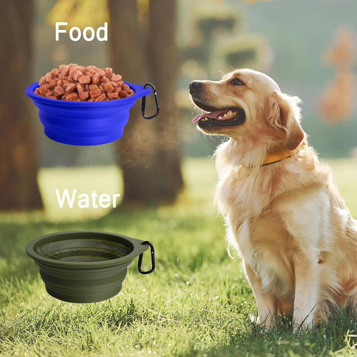 2-Pack Silicone Collapsible Dog Bowls, Portable