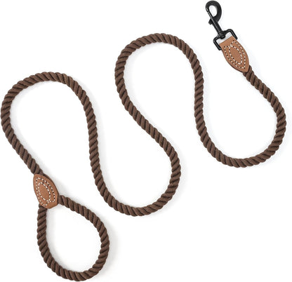 Braided Cotton Rope Dog Leash W/ Leather Tip