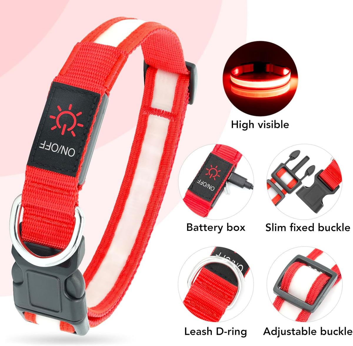 LED Dog Collar, USB Rechargeable Safety Light