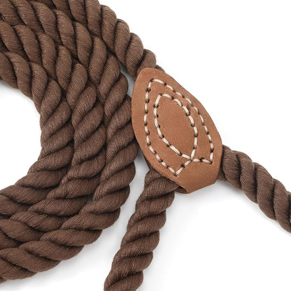 Braided Cotton Rope Dog Leash W/ Leather Tip