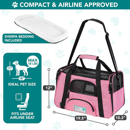 Airline Approved Pet Carrier, Sherpa Bed, Mesh Vent