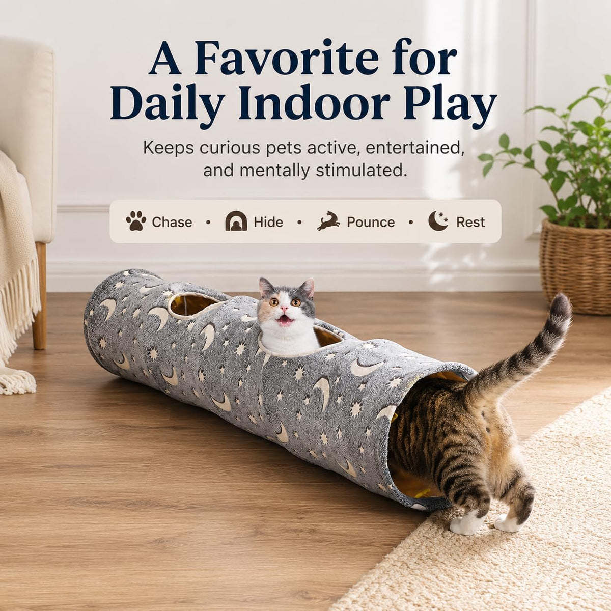 Cat Tunnel Tube W/ Plush Ball Toys, Self-Luminous Collapsible
