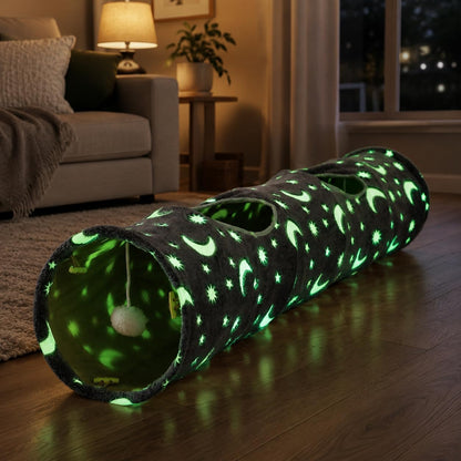 Cat Tunnel Tube W/ Plush Ball Toys, Self-Luminous Collapsible