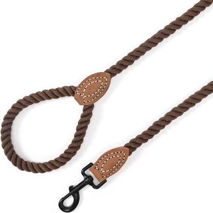 Braided Cotton Rope Dog Leash W/ Leather Tip