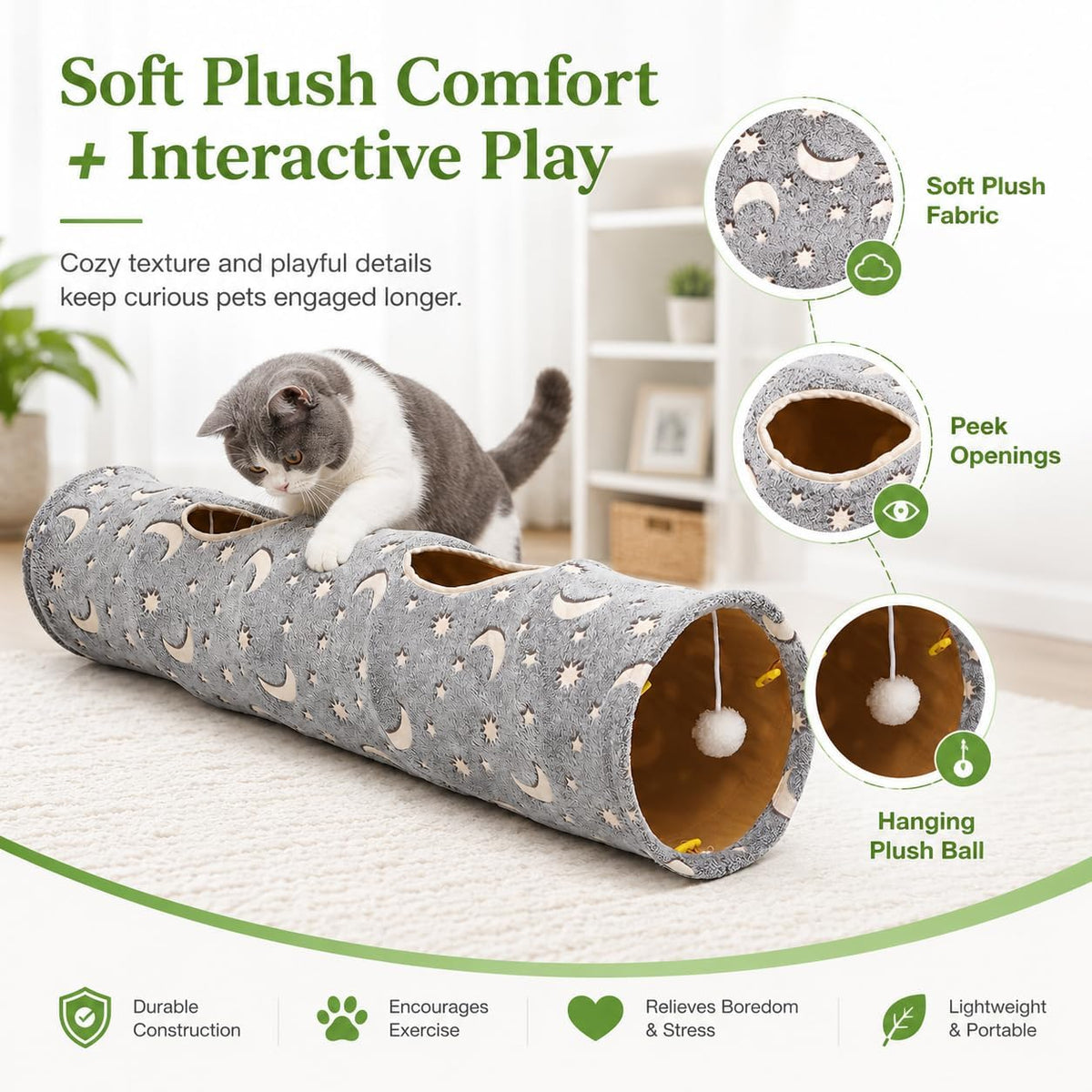 Cat Tunnel Tube W/ Plush Ball Toys, Self-Luminous Collapsible