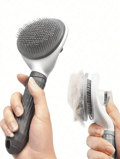 1Pc Dog Brush, Cat Brush, Flea Comb, Automatic Cleaning Brush, Pet Grooming Brush, Pet Massage Brush, Shedding Grooming Brush