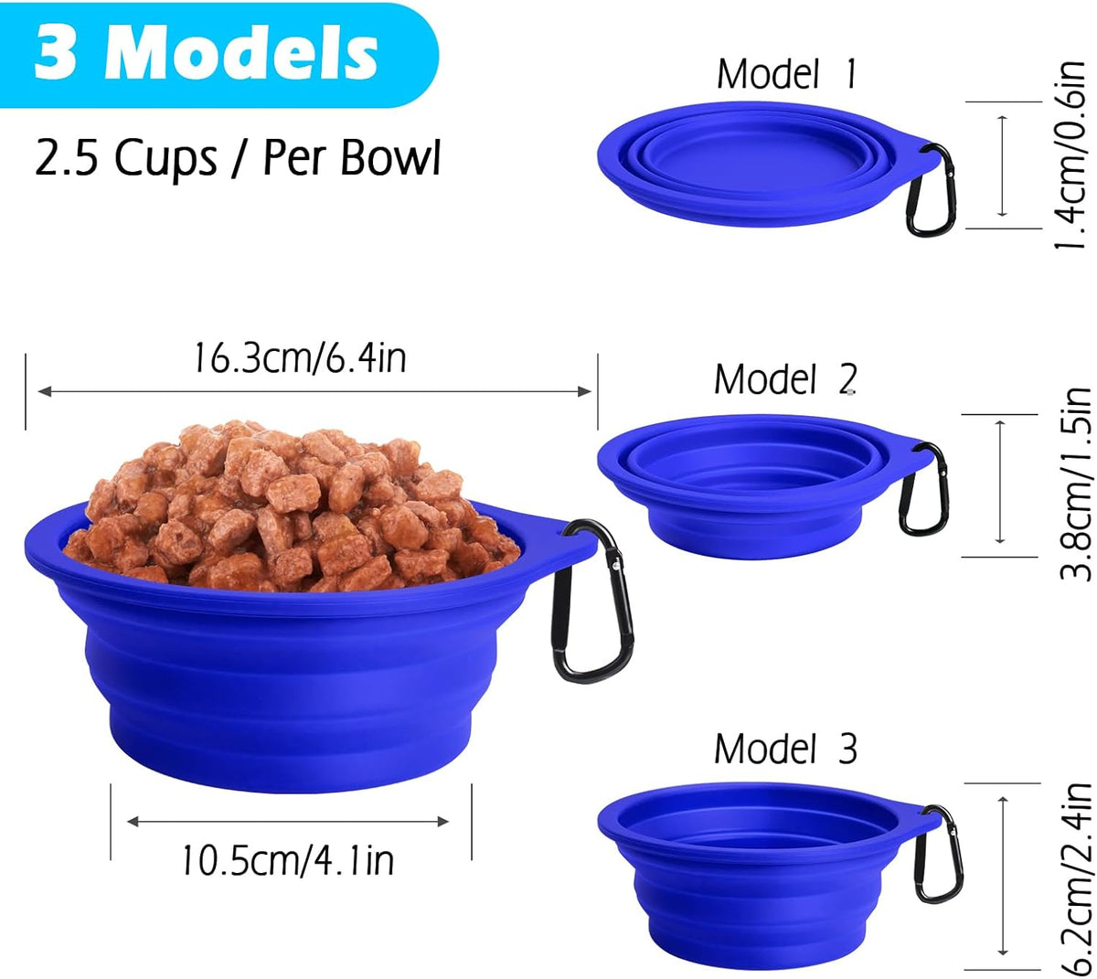 2-Pack Silicone Collapsible Dog Bowls, Portable
