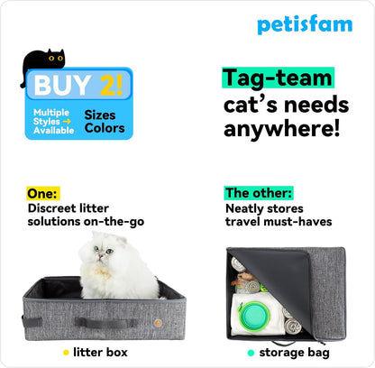 Portable Cat Travel Litter Box W/ Zipped Lid, Easy Carry
