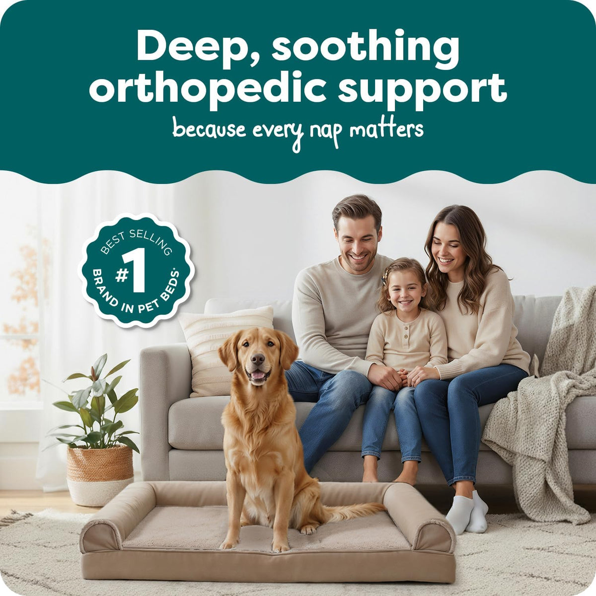 Orthopedic Dog Bed for Large Dogs, Removable Bolsters