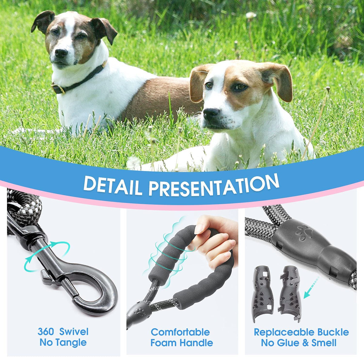 Dog Leash W/ Padded Handle & Reflective Threads