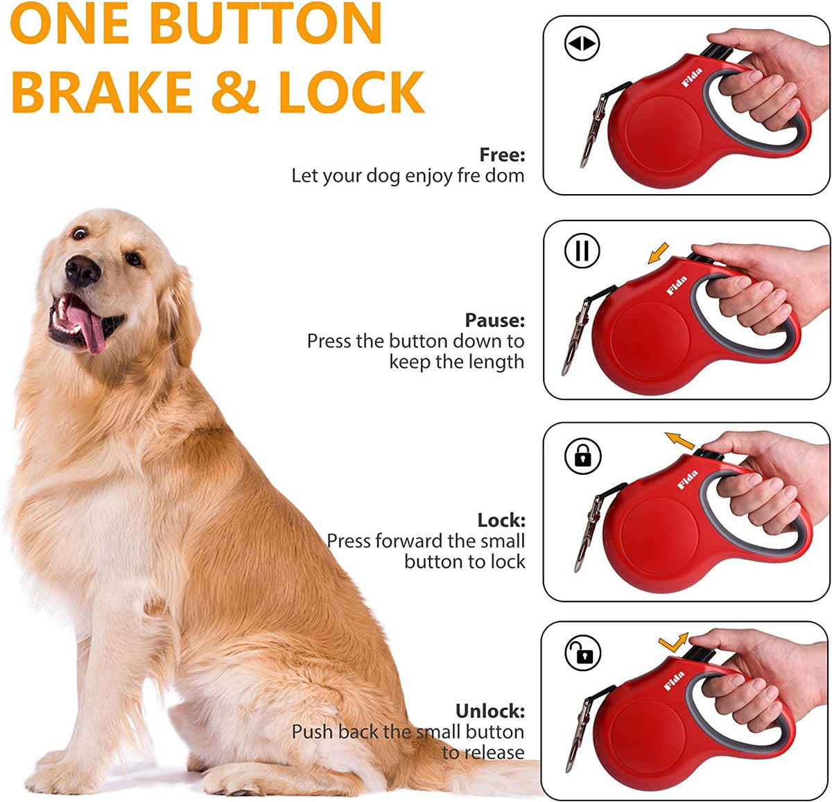 Retractable Dog Leash M 16Ft W/ Dispenser & Poop Bags