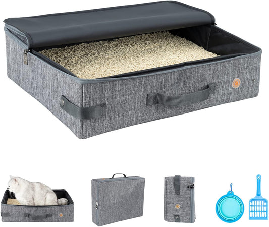 Portable Cat Travel Litter Box W/ Zipped Lid, Easy Carry