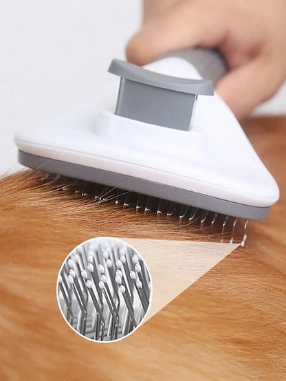 1Pc Dog Brush, Cat Brush, Flea Comb, Automatic Cleaning Brush, Pet Grooming Brush, Pet Massage Brush, Shedding Grooming Brush