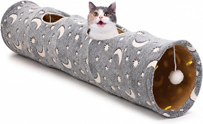Cat Tunnel Tube W/ Plush Ball Toys, Self-Luminous Collapsible