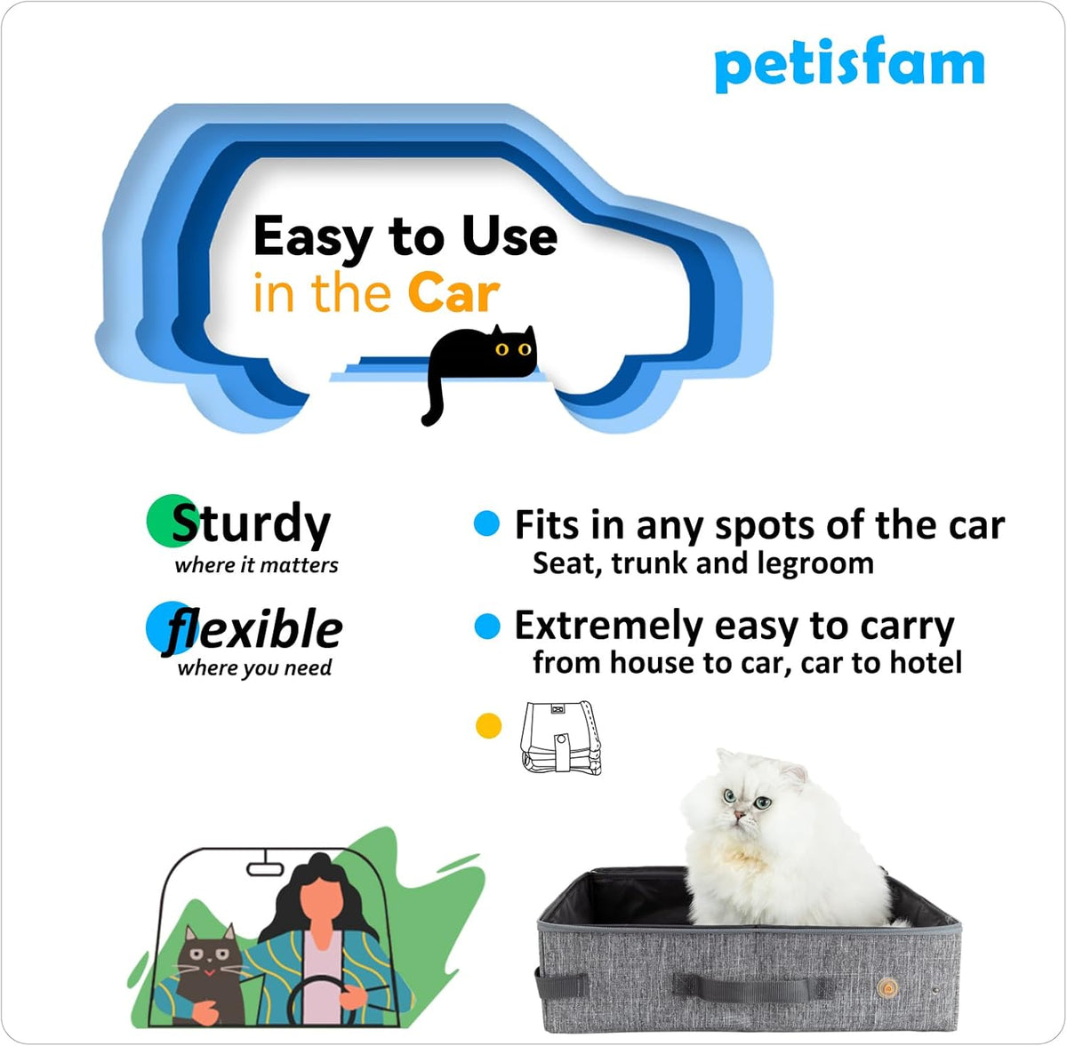 Portable Cat Travel Litter Box W/ Zipped Lid, Easy Carry