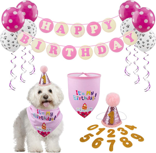 Dog Birthday Party Supplies Set, Bandana Hat Banner Bow Tie