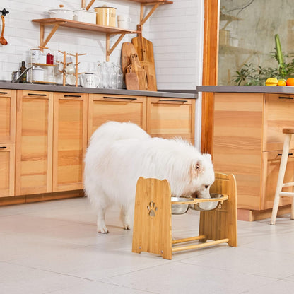 Elevated Dog Bowls, Adjustable Bamboo Raised Feeder