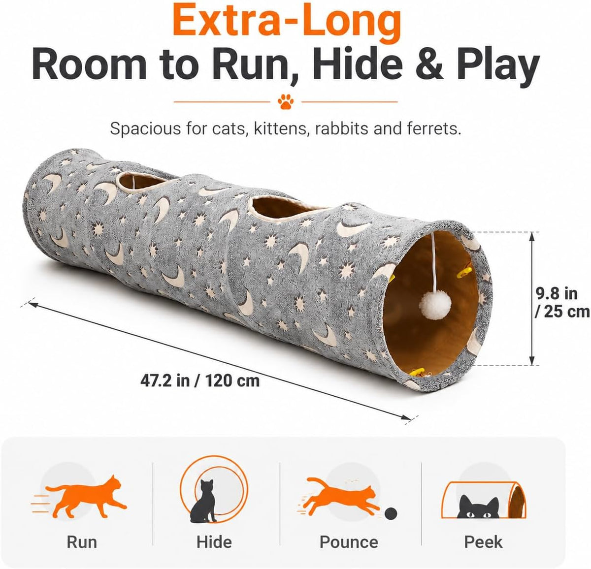 Cat Tunnel Tube W/ Plush Ball Toys, Self-Luminous Collapsible