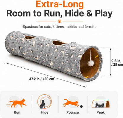 Cat Tunnel Tube W/ Plush Ball Toys, Self-Luminous Collapsible