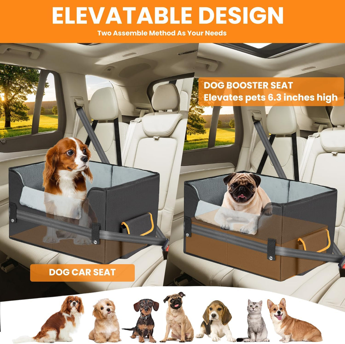 Dog Car Seat for Small Dogs, Elevated Booster Seat Carrier