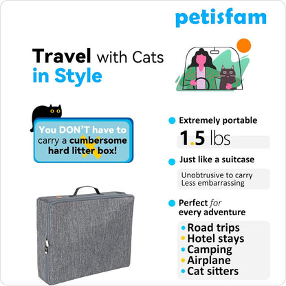 Portable Cat Travel Litter Box W/ Zipped Lid, Easy Carry