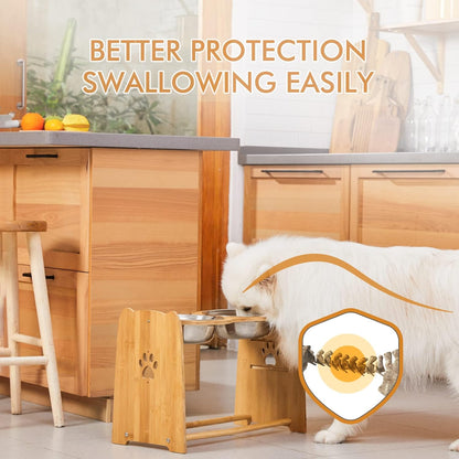 Elevated Dog Bowls, Adjustable Bamboo Raised Feeder