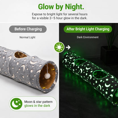 Cat Tunnel Tube W/ Plush Ball Toys, Self-Luminous Collapsible